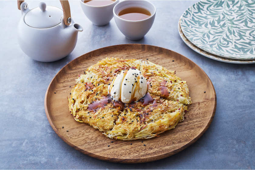 鰹節さつまいも素麺ガレット みたらしソース